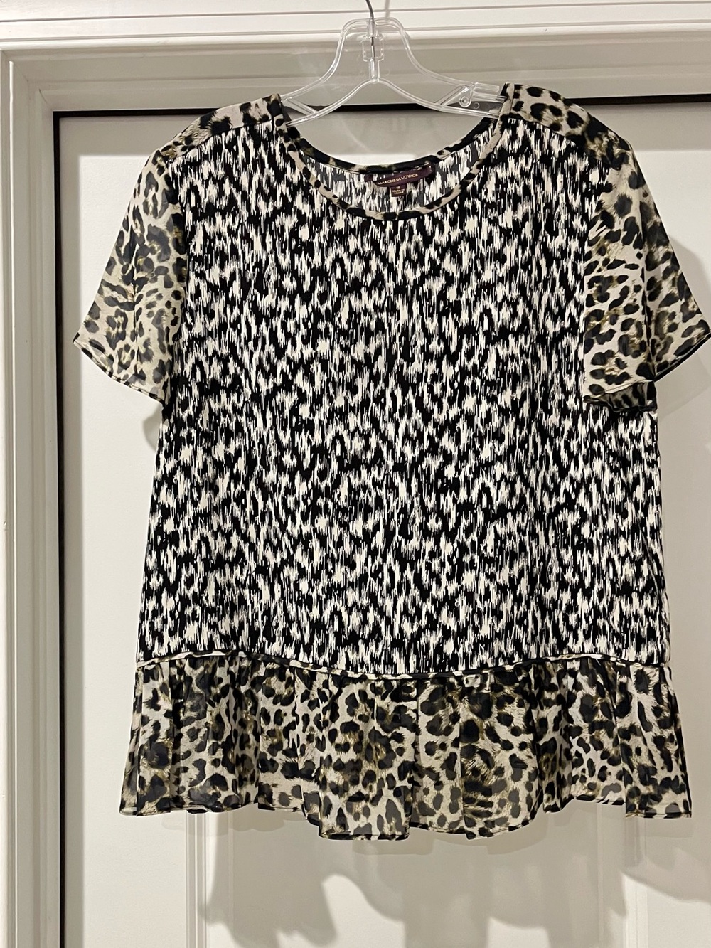 Marchesa Black and Cream Mixed-Animal Print Ruffle Top